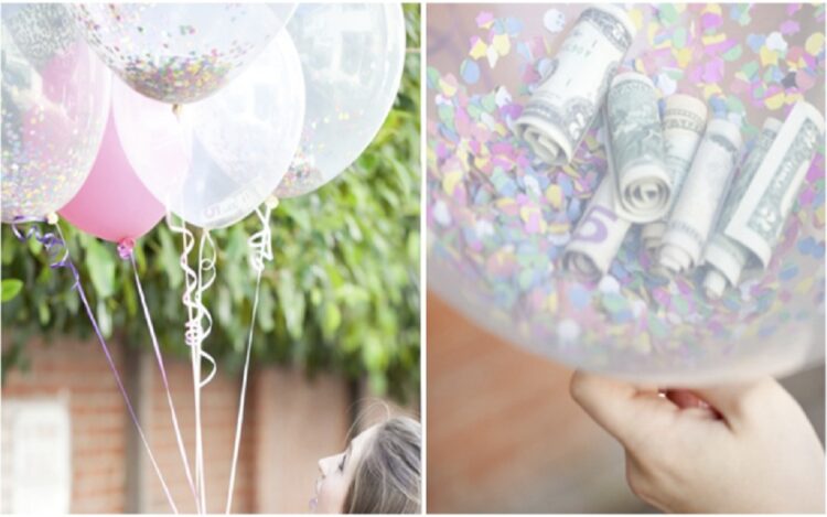 Regalar dinero para boda en globos